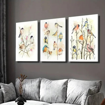 3pcs Vibrant Bird Canvas Art Prints - Watercolo Wall Art Set Canvas Unframed - High Quality Print 100% Australian Made Wall Canvas