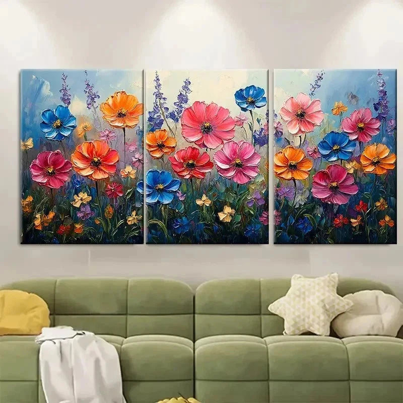 3pcs Abstract Wildflowers Painting gy  Wall Art Set Canvas Framed 40x60cm - High Quality Print 100% Australian Made Wall Canvas Ready to Hang - Bella Home Decor