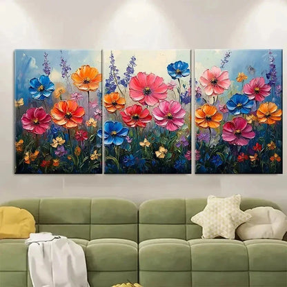 3pcs Abstract Wildflowers Painting gy  Wall Art Set Canvas Framed 40x60cm - High Quality Print 100% Australian Made Wall Canvas Ready to Hang - Bella Home Decor