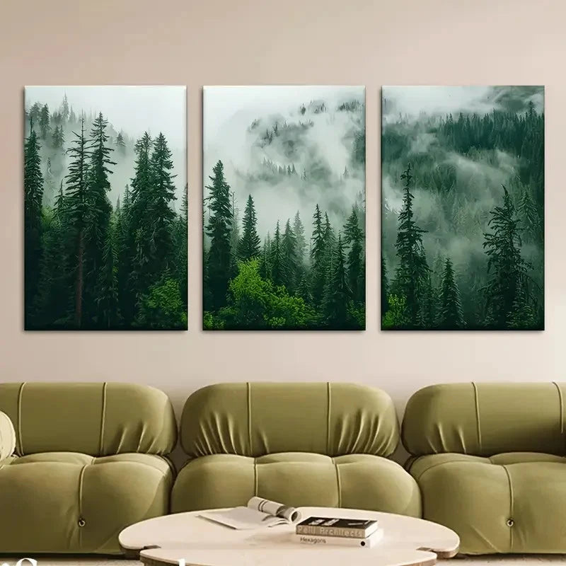 3pcs Depicting Forests in Fog Metal Animal themed Print Ready to Hang Art
