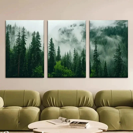 3pcs Depicting Forests in Fog Metal Animal themed Print Ready to Hang Art