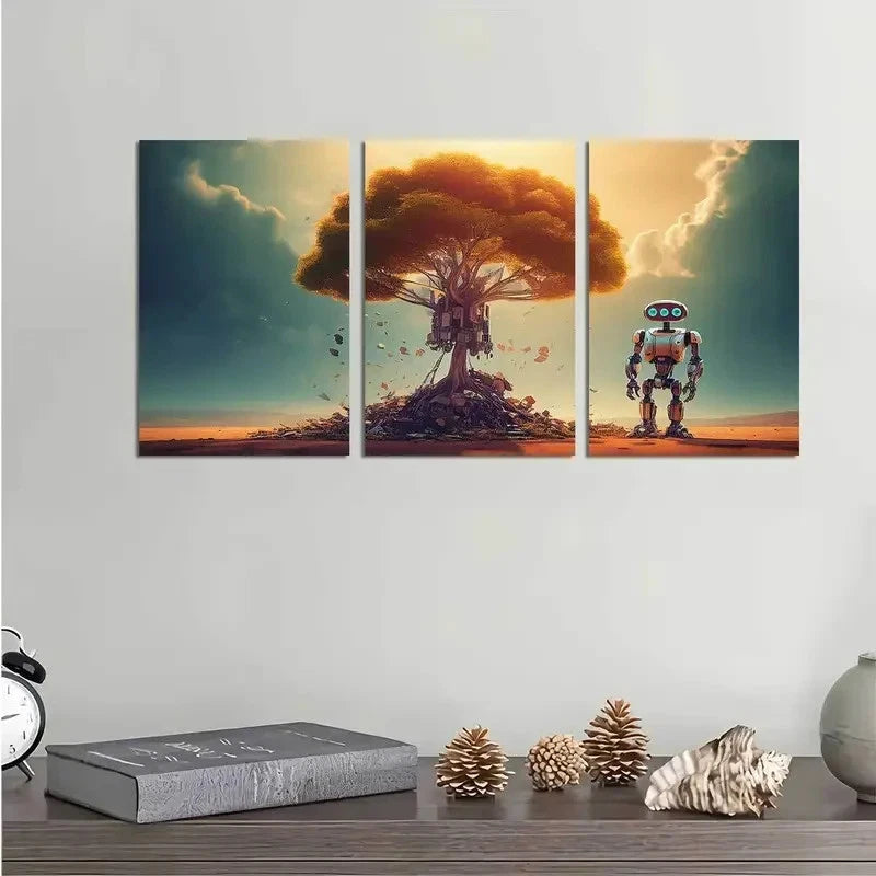 3pcs Digital Surreal Orange Futuristic Metal Print Ready to Hang Art - Bella Home Decor