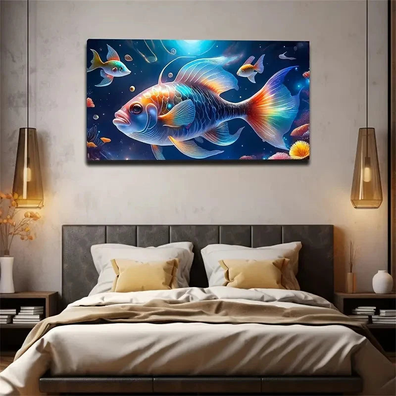 Vibrant Vibrant Lifelike Fish Wall Art Canvas Office Home Room Framed 120x60cm