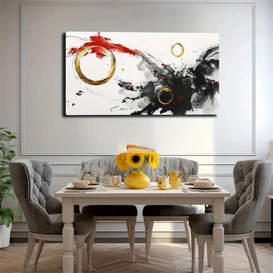 Red & Golden Minimalist Wall Art Canvas Office Home Room Framed 120x60cm