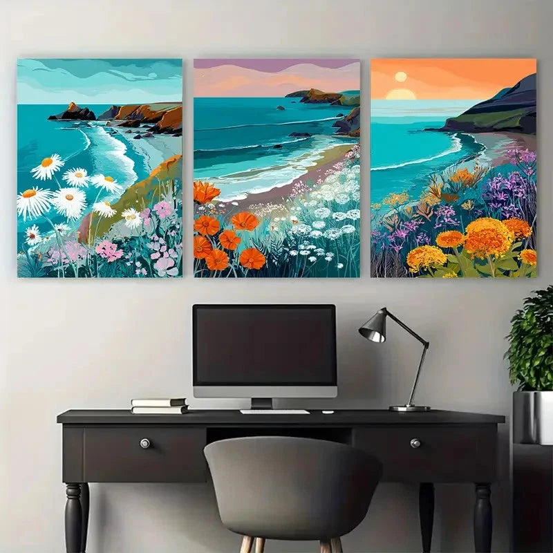 3pcs Pembrokeshire Coast National Park Design Wall Art Set Canvas Framed 60x90cm - High Quality Print 100% Australian Made Wall Canvas Ready to Hang