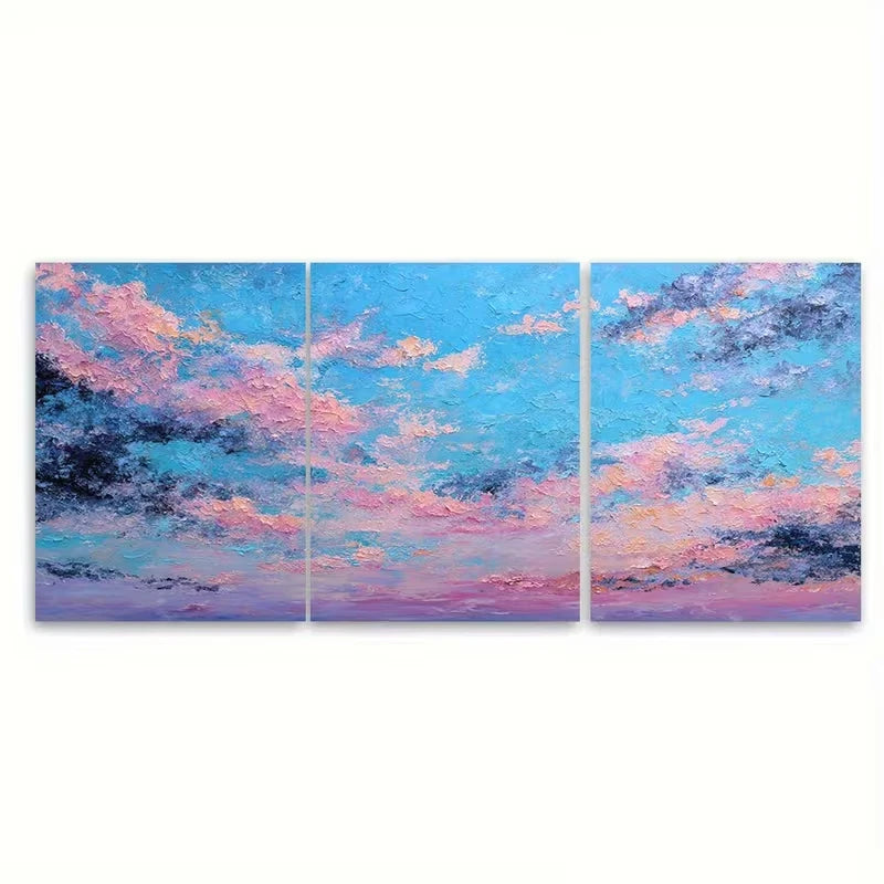 3pcs Rosy Clouds, Blue Sky Abstract Metal Print Ready to Hang Art - Bella Home Decor