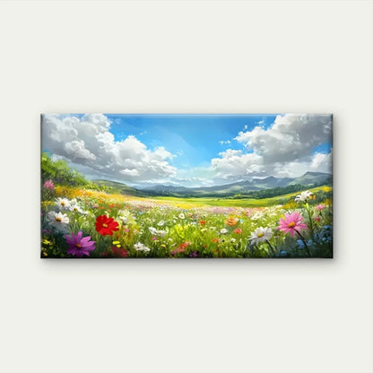 Fields Flowers Clouds Wall Art Canvas Office Home Room Framed 120x60cm