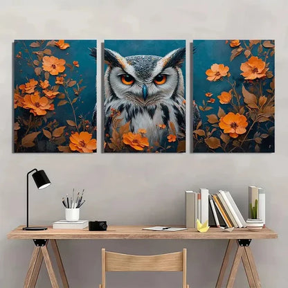 3pcs Vintage Floral Gothic Owl Animal Wall Art Set Canvas Unframed - High Quality Print 100% Australian Made Wall Canvas