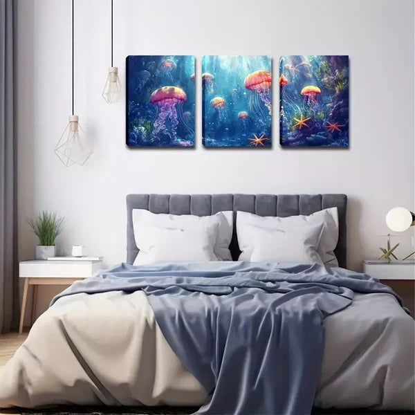 3pcs Jellyfish In The Underwater Wall Art Set Canvas Framed 60x90cm - High Quality Print 100% Australian Made Wall Canvas Ready to Hang - Bella Home Decor