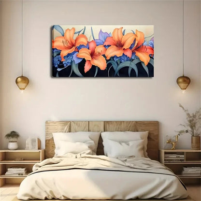 Hemerocallis Blue Floral Design Wall Art Canvas Office Home Room Framed 120x60cm