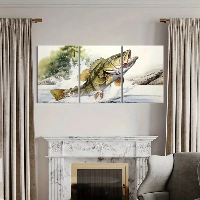 3pcs Artistic Fish Jumping Water Splash Metal Print Ready to Hang Art - Bella Home Decor