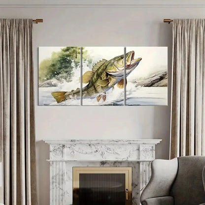 3pcs Artistic Fish Jumping Water Splash Metal Print Ready to Hang Art - Bella Home Decor
