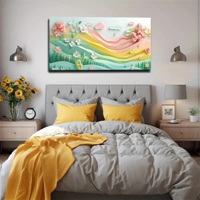 Dreamy Style Flower Mountain Wall Art Canvas Office Home Room Framed 120x60cm