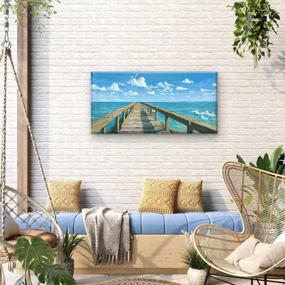 Coastal Pier Ocean View Wall Art Canvas Office Home Room Framed 120x60cm