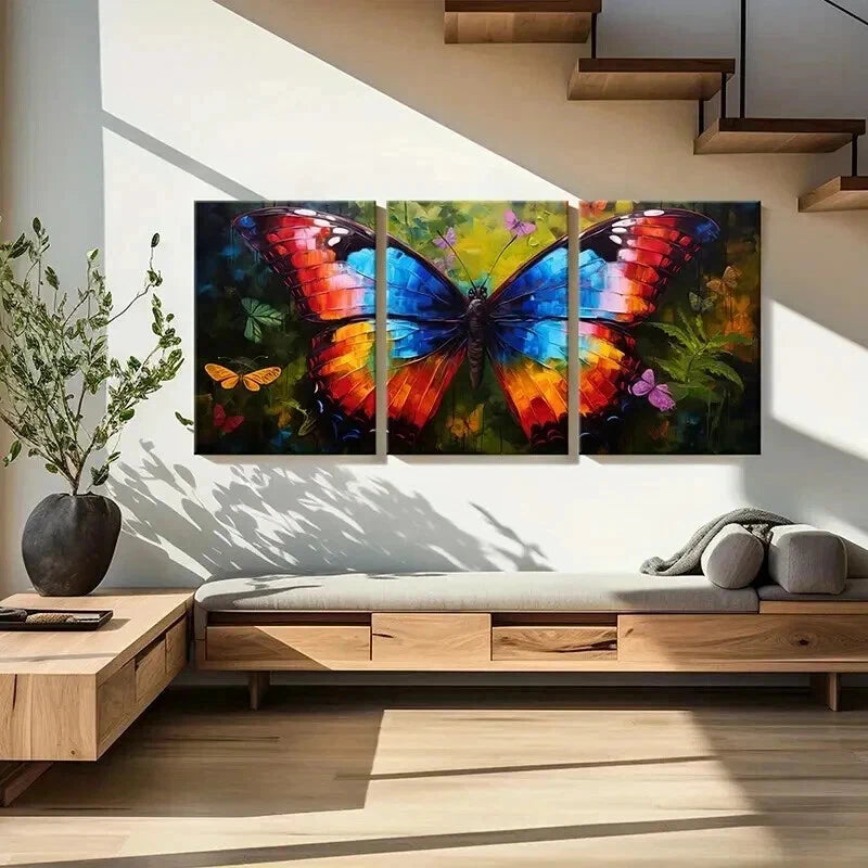 3pcs Natural Colorful Butterfly Watercolor Style Wall Art Set Canvas Framed 40x60cm - High Quality Print 100% Australian Made Wall Canvas Ready to Hang - Bella Home Decor