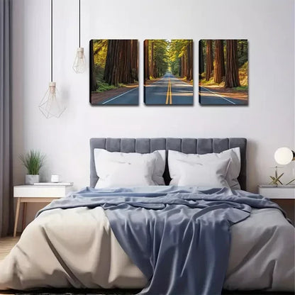 3pcs Romantic Highway, Beautiful Trees On Both Wall Art Canvas Unframed - High Quality Print 100% Australian Made Wall Canvas