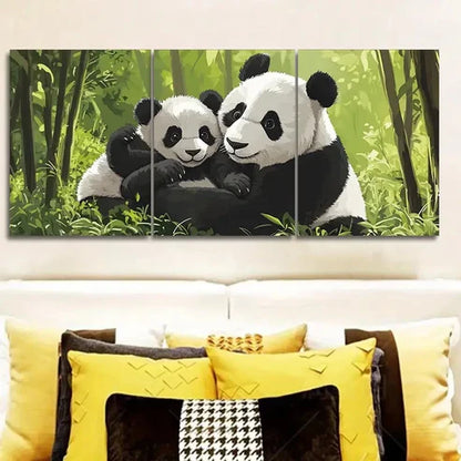 3pcs Cute panda family Wall Art Set Canvas Unframed - High Quality Print 100% Australian Made Wall Canvas - Bella Home Decor