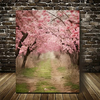 Serene Pathway with Blooming Sakura Trees Painting 40x60cm Metal Print Ready to Hang - Bella Home Decor