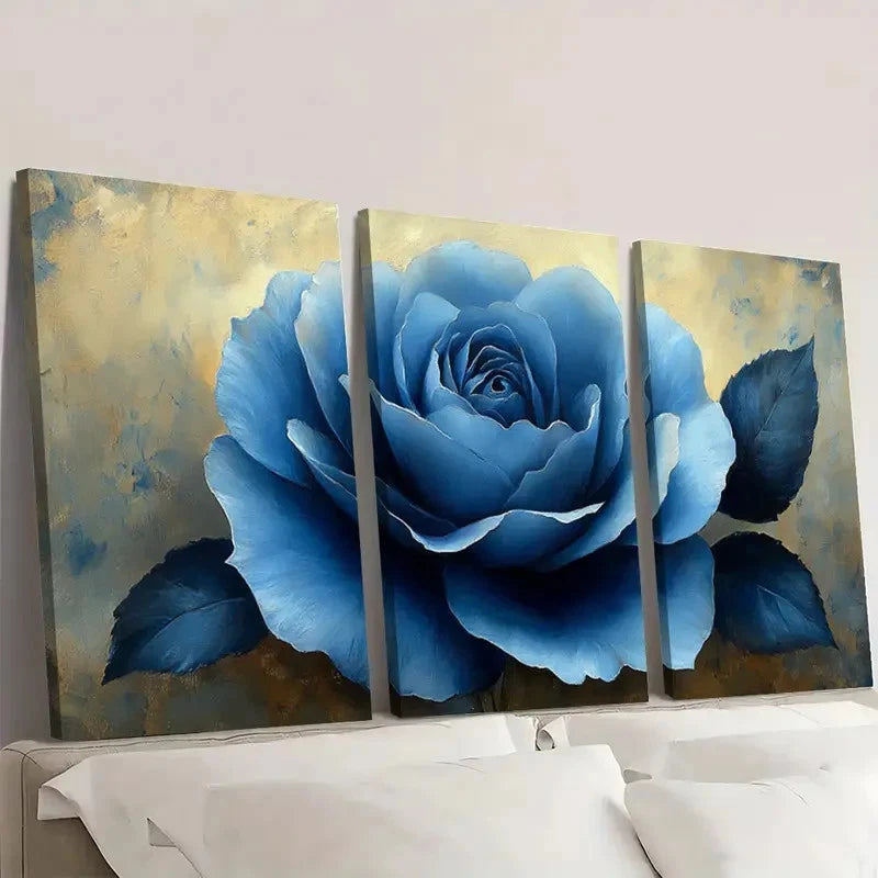 3pcs Blue Rose Flower Art Blue BR  Wall Art Set Canvas Framed 60x90cm - High Quality Print 100% Australian Made Wall Canvas Ready to Hang - Bella Home Decor