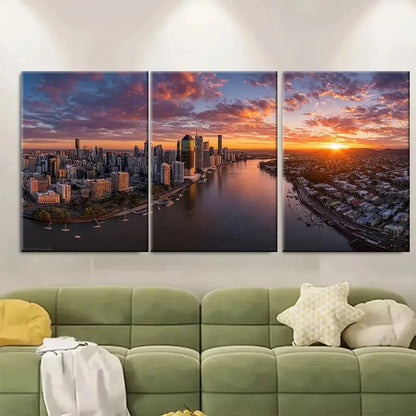 3pcs Wander Through Brisbane Wall Art Set Canvas Framed 50x70cm - High Quality Print 100% Australian Made Wall Canvas Ready to Hang