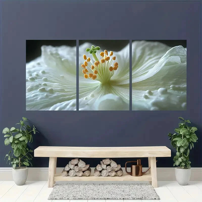 3pcs Serene Nature Elegant White Flower Metal Print Ready to Hang Art - Bella Home Decor