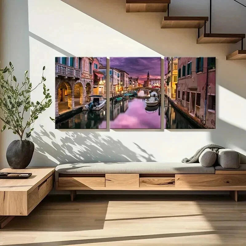 3pcs Venice Water City Landscape Wall Art Set Canvas Framed 60x90cm - High Quality Print 100% Australian Made Wall Canvas Ready to Hang - Bella Home Decor