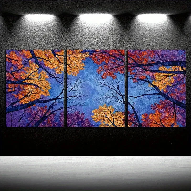3pcs Sky in the Forest Nature inspired Design Metal Print Ready to Hang Art - Bella Home Decor
