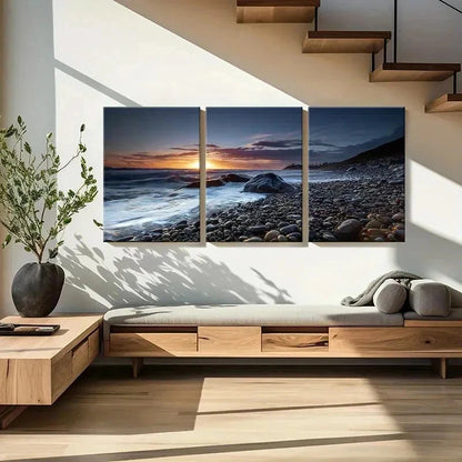 3pcs Beach Sunset Nature Landscape Sea Wall Art Set Canvas Framed 40x60cm - High Quality Print 100% Australian Made Wall Canvas Ready to Hang - Bella Home Decor