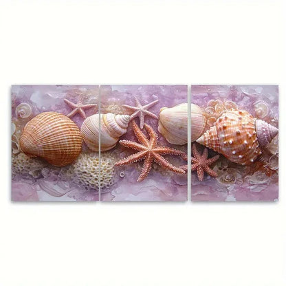 3pcs Delicate Sea Shell Coral Starfish Wall Art Set Canvas Unframed - High Quality Print 100% Australian Made Wall Canvas - Bella Home Decor