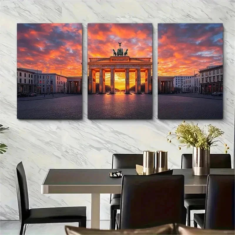 3pcs Brandenburg Gate Germany Perfect Wall Art Set Canvas Framed 50x70cm - High Quality Print 100% Australian Made Wall Canvas Ready to Hang - Bella Home Decor