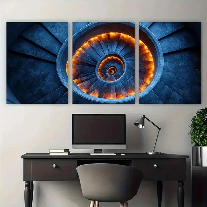3pcs Spiral Staircase Curved Architecture Metal Print Ready to Hang Art