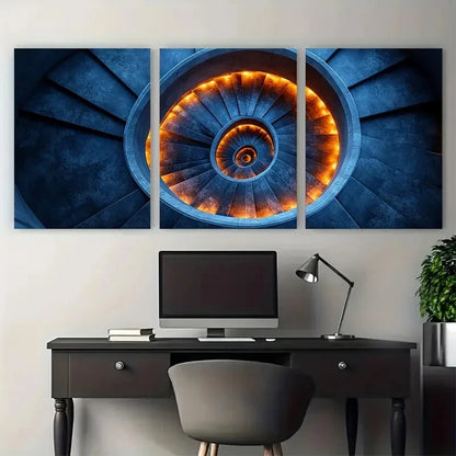 3pcs Spiral Staircase Curved Architecture Metal Print Ready to Hang Art