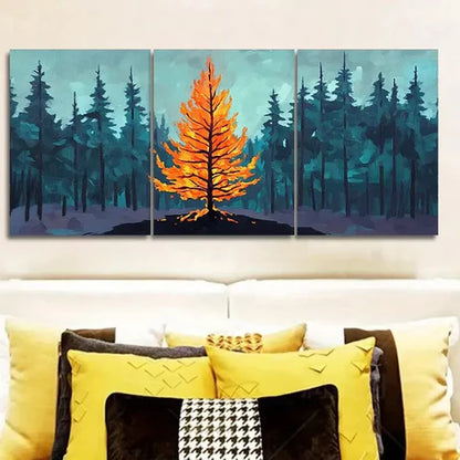 3pcs Fire in Forest Design, Nature Trees Wall Art Canvas Unframed - High Quality Print 100% Australian Made Wall Canvas