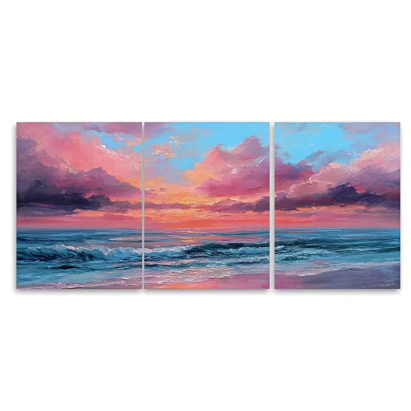 3pcs Sunrise Painting Seascape Metal Print Ready to Hang Art