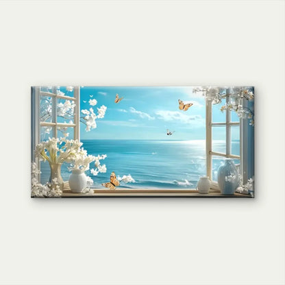 Ocean Butterflies Blue Sky Wall Art Canvas Office Home Room Framed 120x60cm