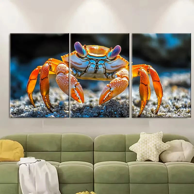 3pcs Adorable Crab Beach Metal Print Ready to Hang Art - Bella Home Decor