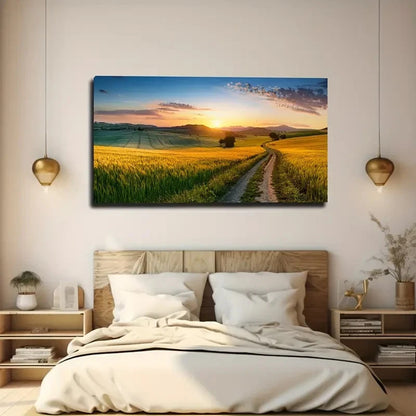 Rustic Road Sunrise Wall Art Canvas Office Home Room Framed 120x60cm