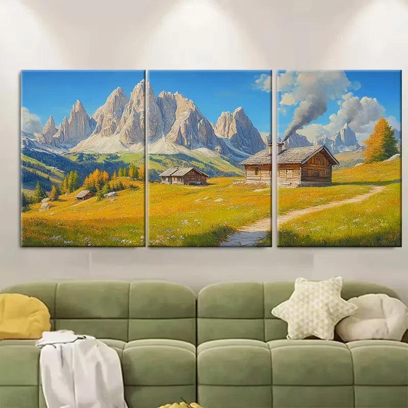 3pcs Alpine Meadows with Porcini Mushrooms Metal Print Ready to Hang Art - Bella Home Decor
