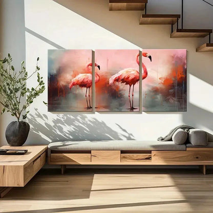 3pcs Artistic Flamingo Decor Abstract Painting Metal Print Ready to Hang Art - Bella Home Decor