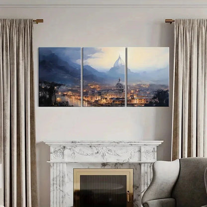 3pcs Mountain Landscape Cathedral Silhouette Metal Print Ready to Hang Art - Bella Home Decor