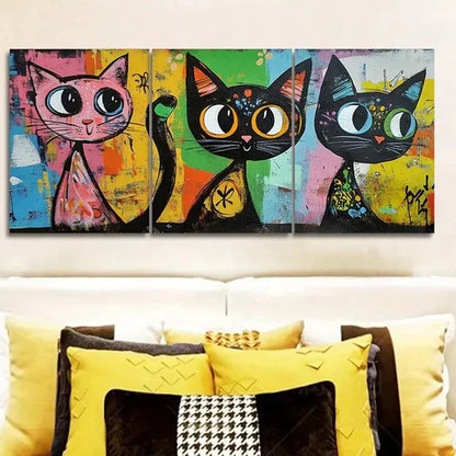 3pcs Colorful cats with big eyes Wall Art Canvas Unframed - High Quality Print 100% Australian Made Wall Canvas