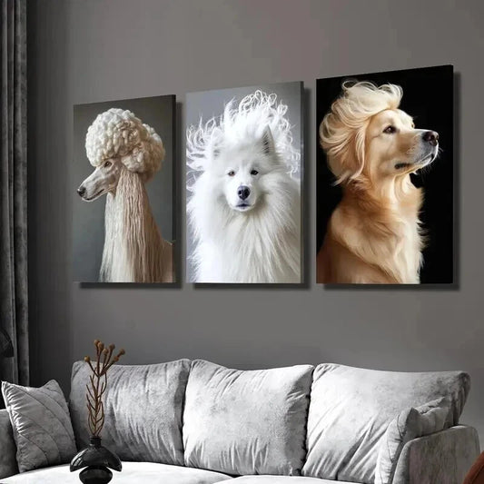 3pcs Elegant Pet Dog Animal Portrait Wall Art Set Canvas Framed 60x90cm - High Quality Print 100% Australian Made Wall Canvas Ready to Hang