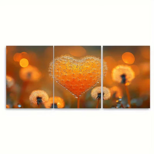 3pcs Romantic Dandelion Heart Metal Print Ready to Hang Art