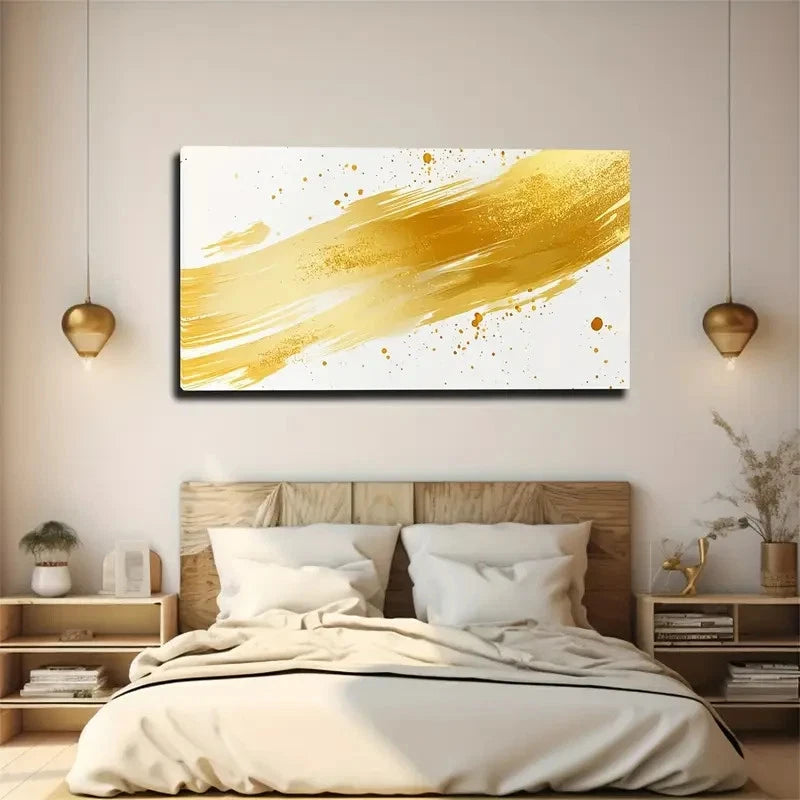 Abstract Golden And White Wall Art Canvas Office Home Room Framed 120x60cm