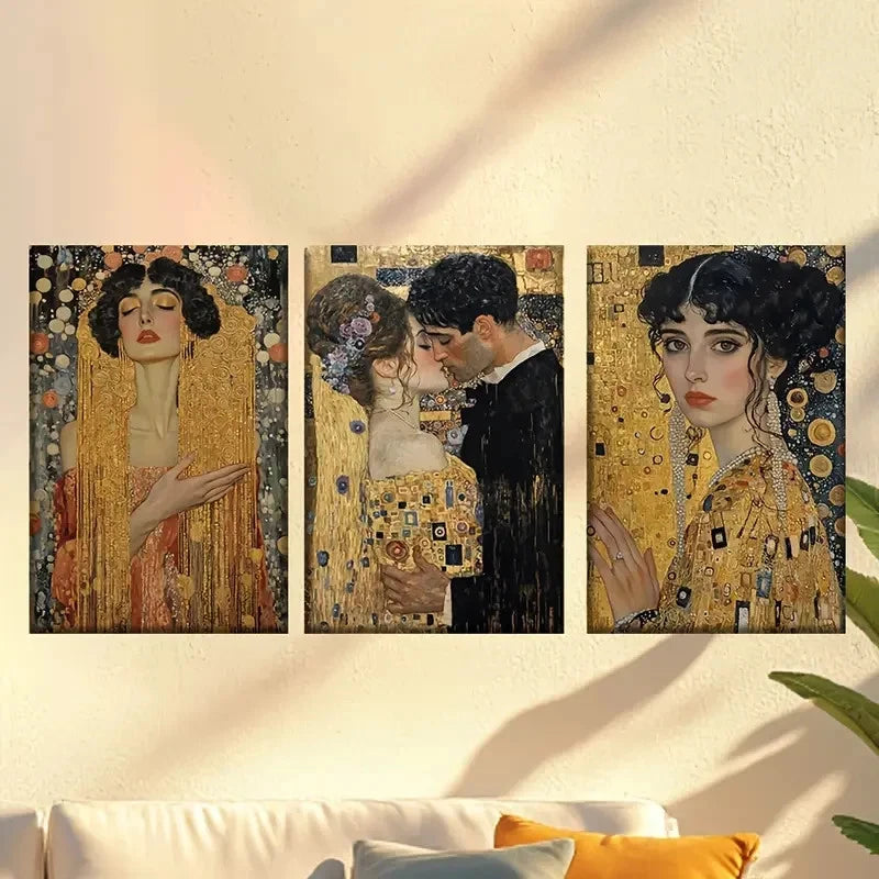 3pcs Famous Abstract Golden Age Replica Wall Art Set Canvas Framed 60x90cm - High Quality Print 100% Australian Made Wall Canvas Ready to Hang