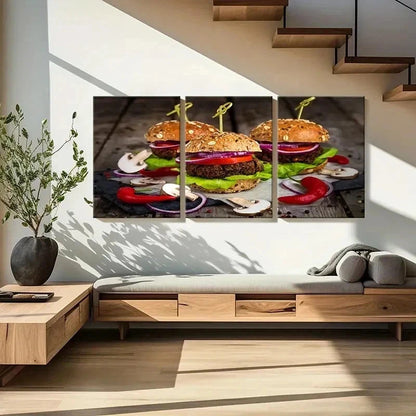 3pcs Burgers Modern Cooking Painting Wall Art Set Canvas Framed 50x70cm - High Quality Print 100% Australian Made Wall Canvas Ready to Hang - Bella Home Decor