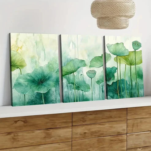 3pcs Abstract Painting Artwork Classic Green Florals Wall Art Set Canvas Unframed - High Quality Print 100% Australian Made Wall Canvas - Bella Home Decor