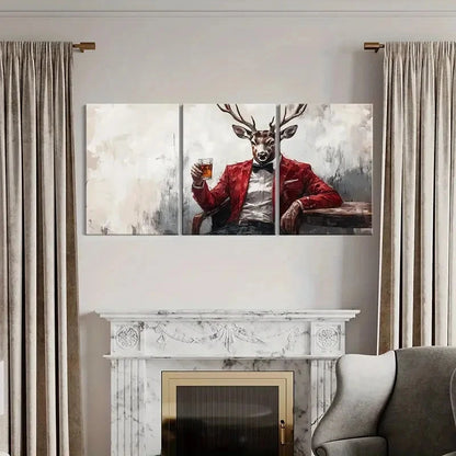 3pcs Elegant Deer in Red Suit Fantasy Animal Metal Print Ready to Hang Art - Bella Home Decor