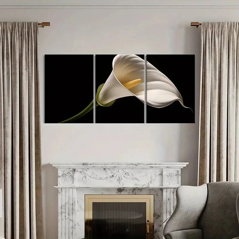 3pcs Set of Elegant White Calla Lily Metal Print Ready to Hang Art - Bella Home Decor