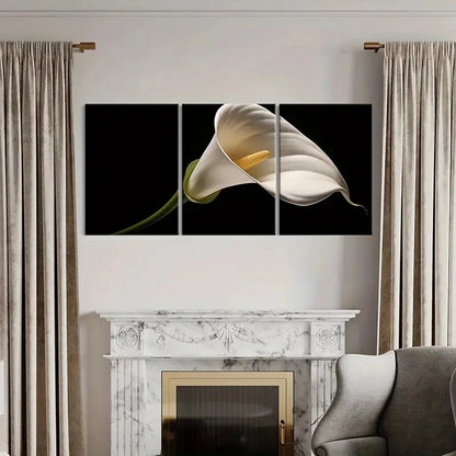 3pcs Set of Elegant White Calla Lily Metal Print Ready to Hang Art - Bella Home Decor